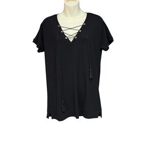 Chelsea & Theodore NWT size small Black Lace-Up Women's Blouse